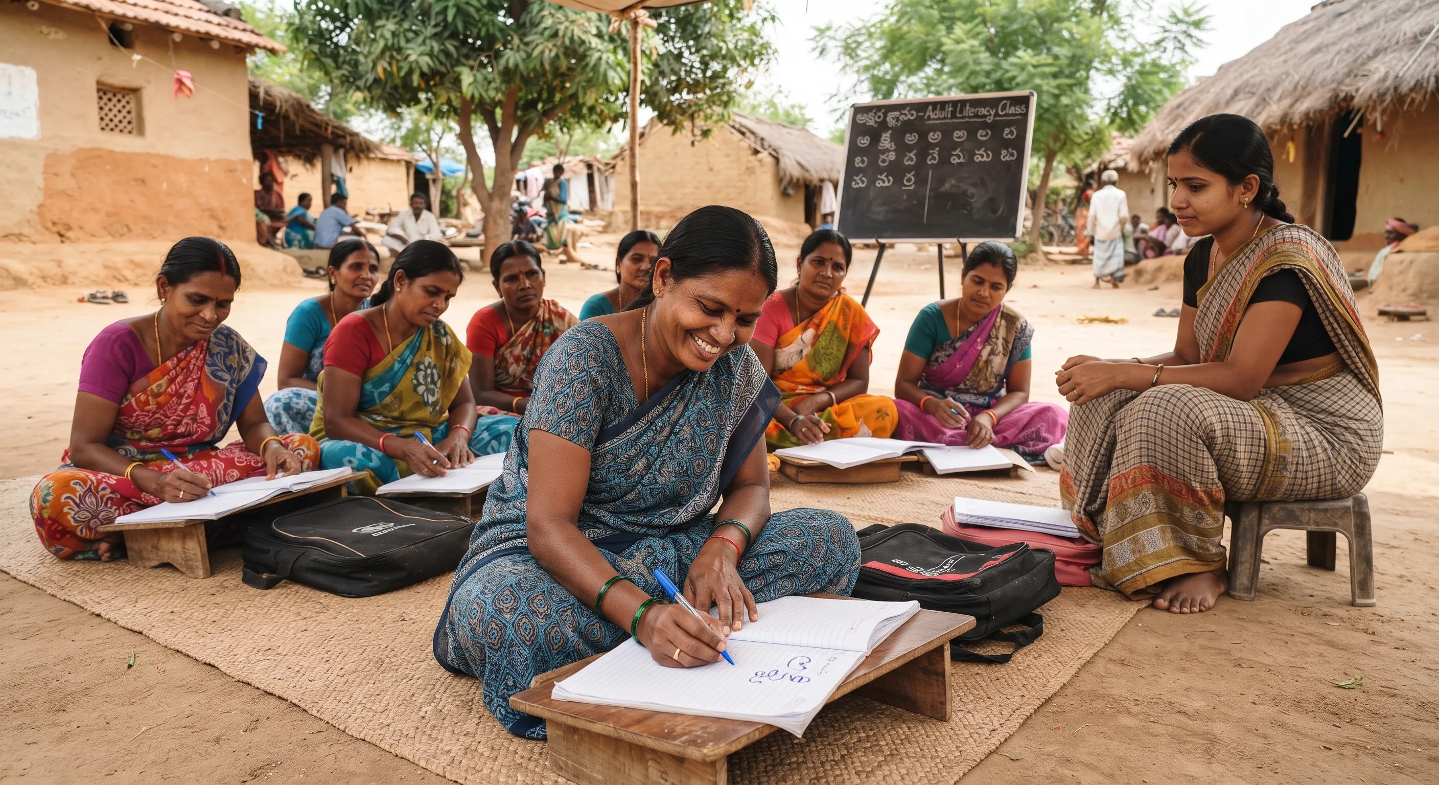 a learner signing her name