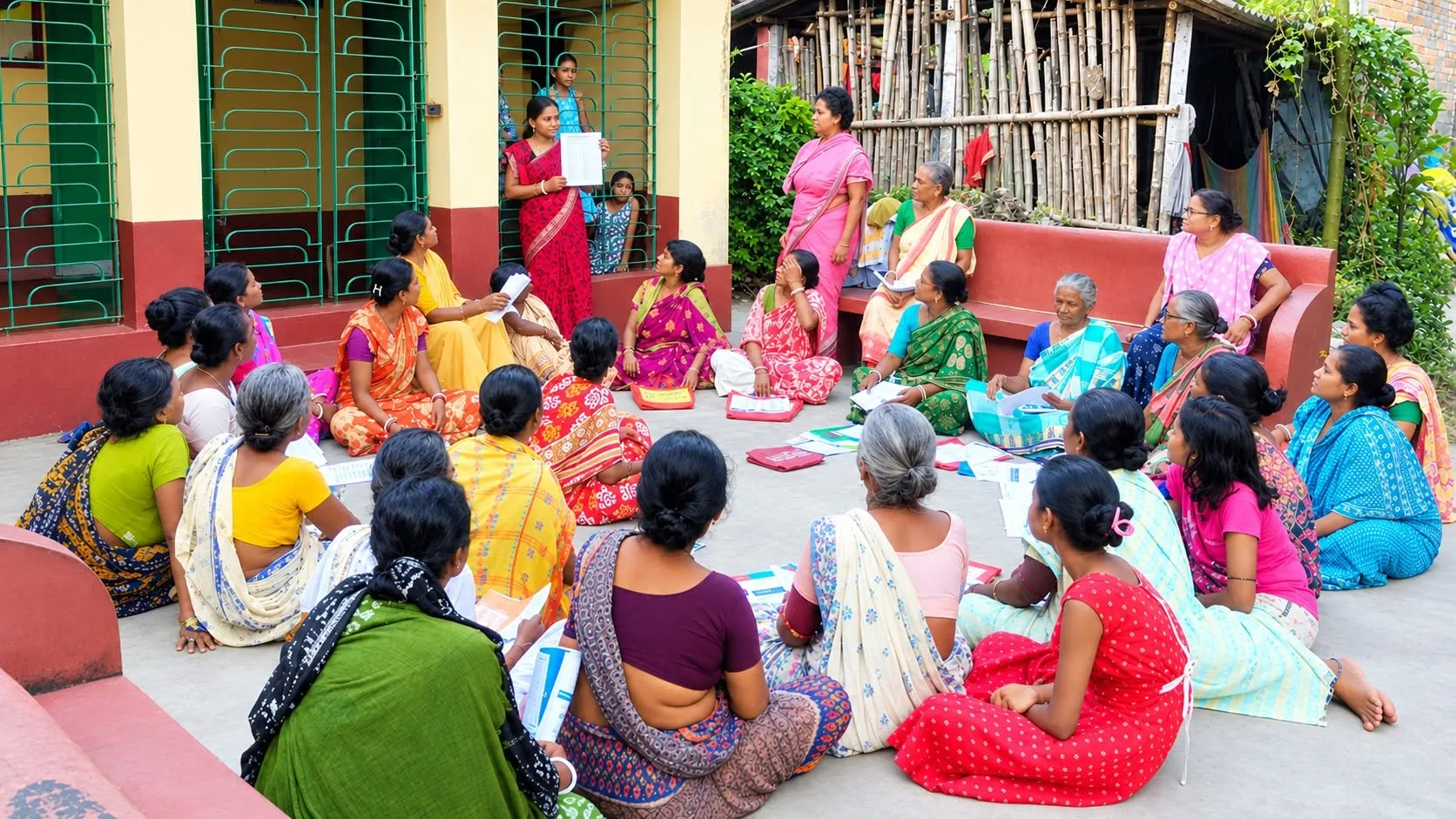 Women learners at a village centre