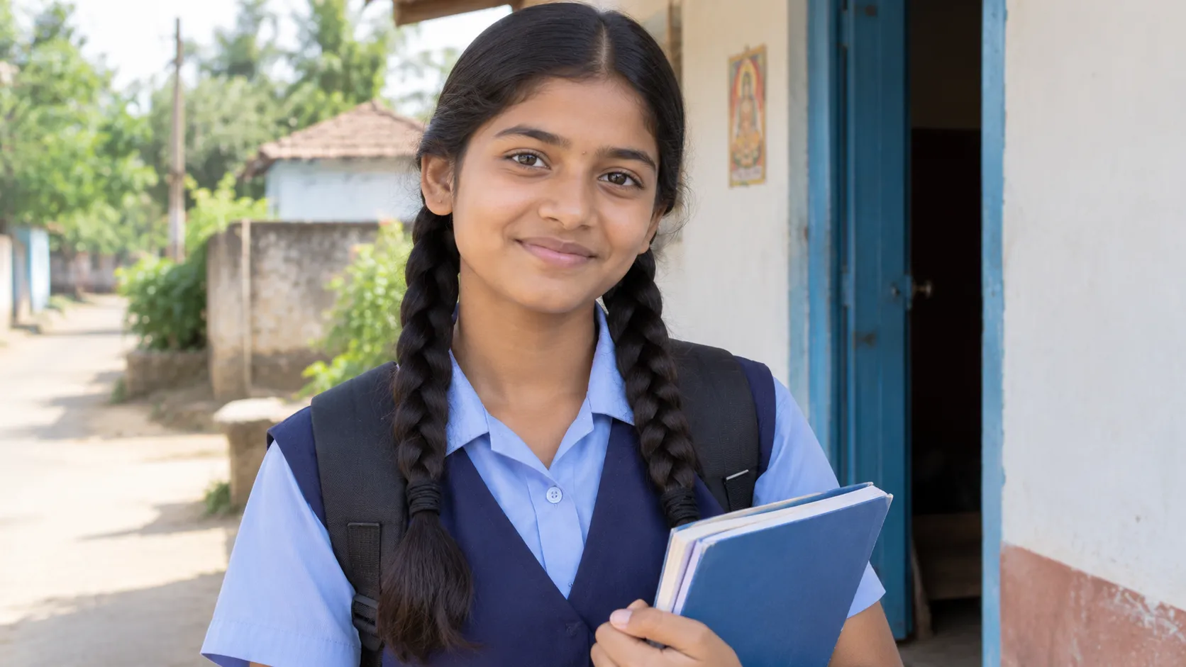 a smiling school student volunteer