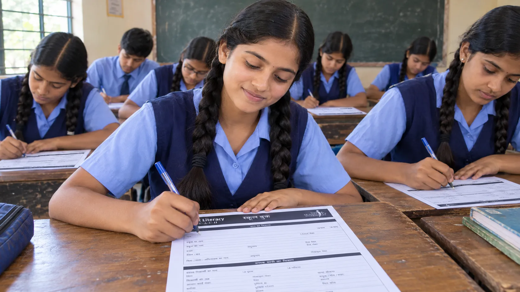 students filling the volunteer registration sheet in class